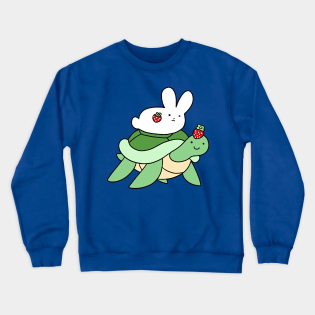 Strawberry Turtle and White Bunny Crewneck Sweatshirt by saradaboru